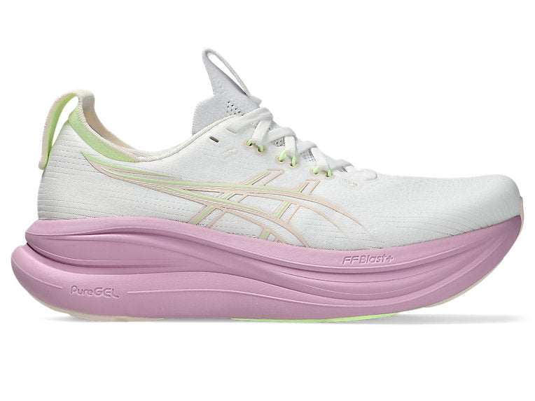 Women's Asics Gel-Nimbus 28, White/Hazy Lilac, 9.5 D Wide