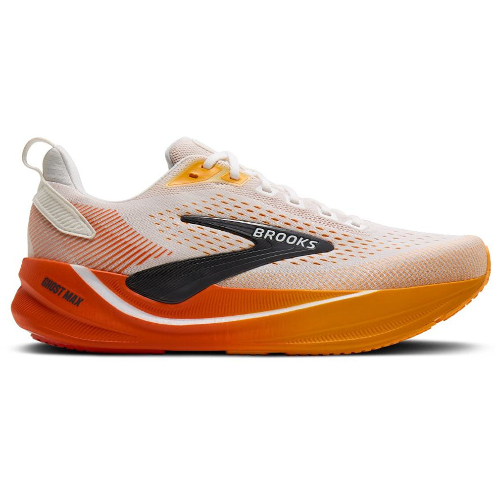 Men's Brooks Ghost Max 4, White/Orange/Red, 9 2E Wide