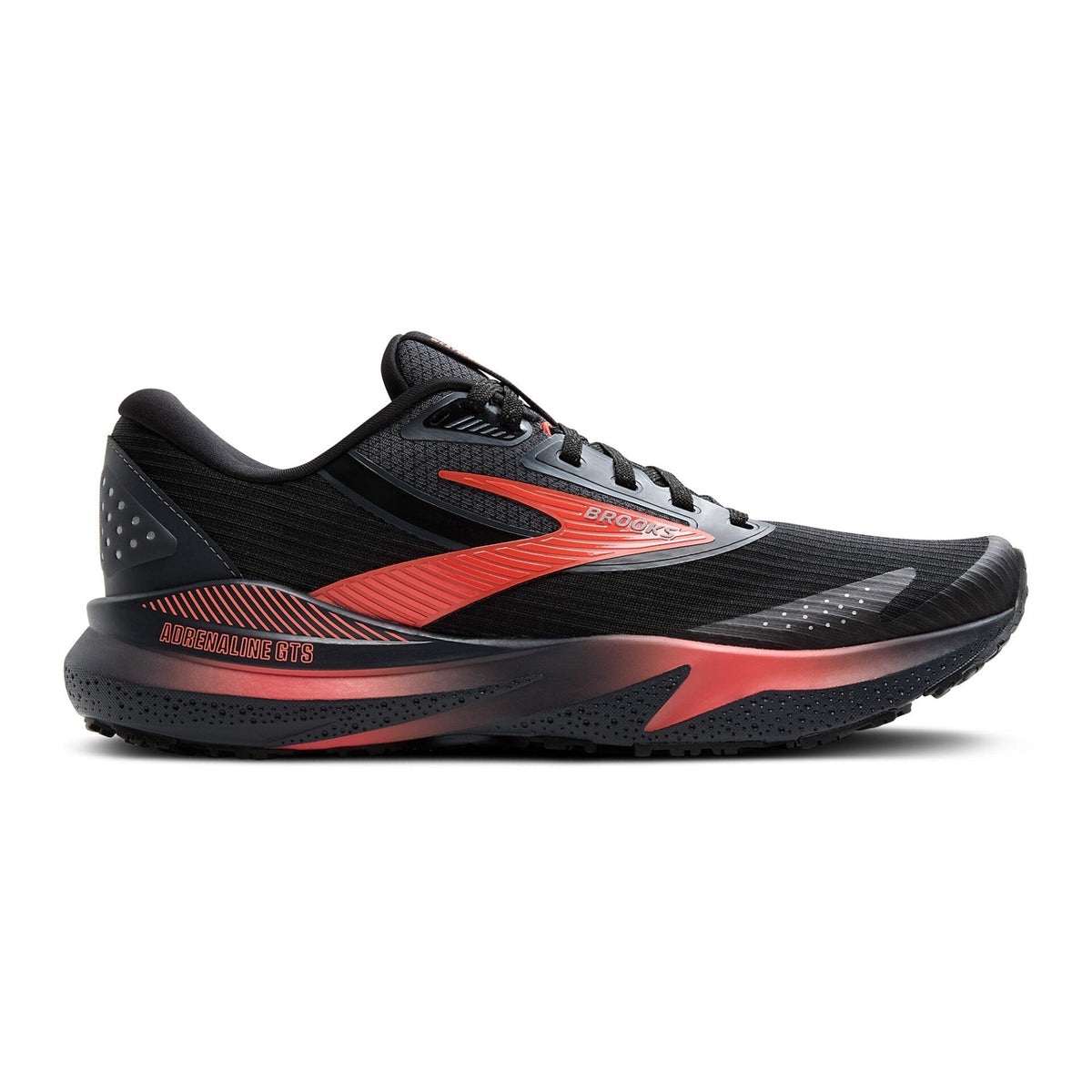 Women's Brooks Adrenaline GTS 24 Weatherized, Black/Ebony/Hot Coral, 5.5 B Medium
