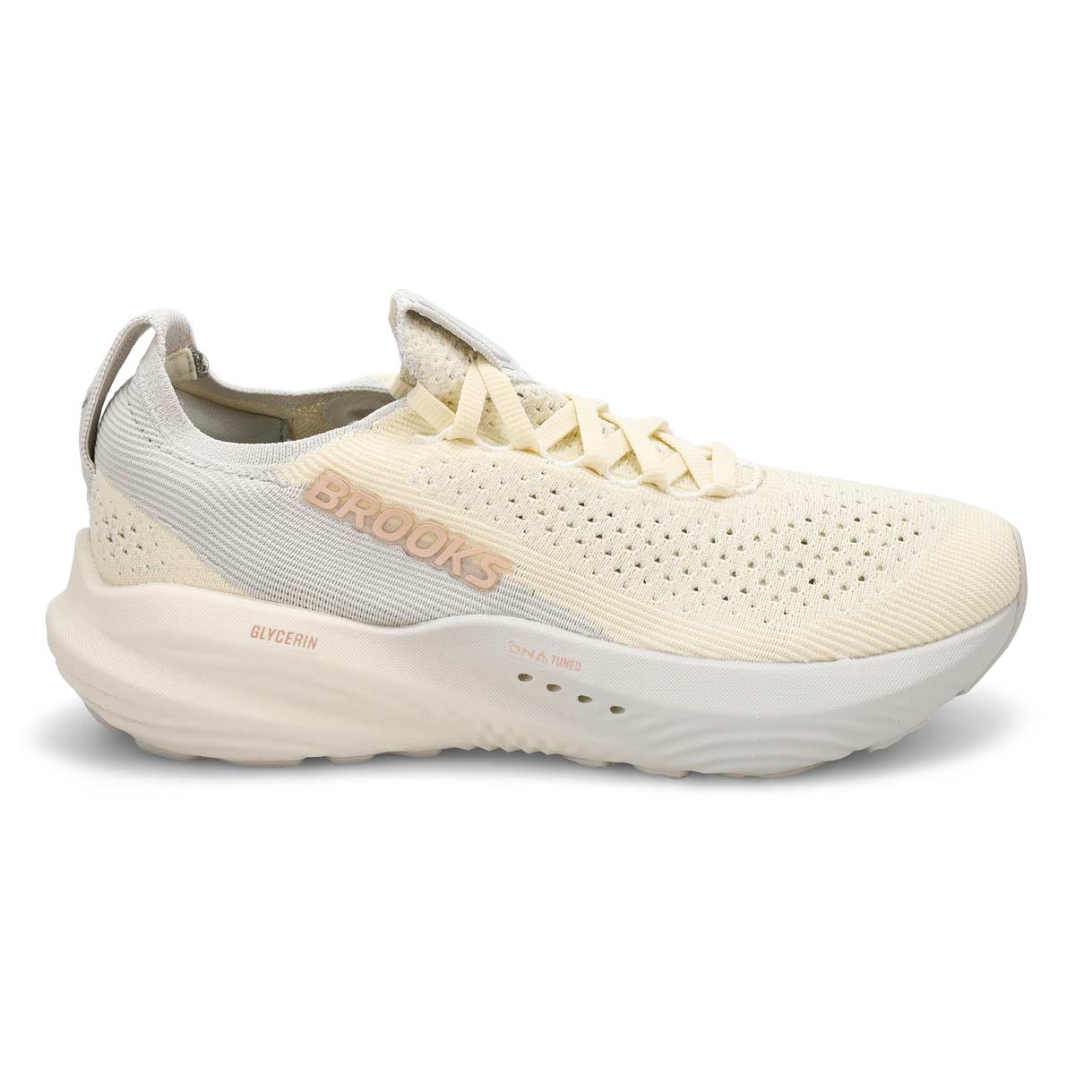 Women's Brooks Glycerin StealthFit 22, Coconut/Oyster/Rose, 7.5 B Medium