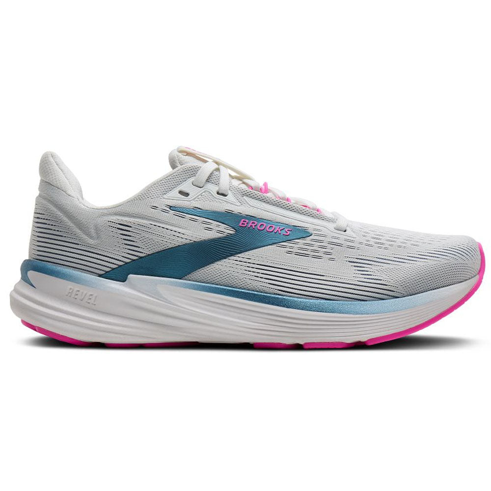 Women's Brooks Revel 8, White/Moonlight/Pink, 6 B Medium