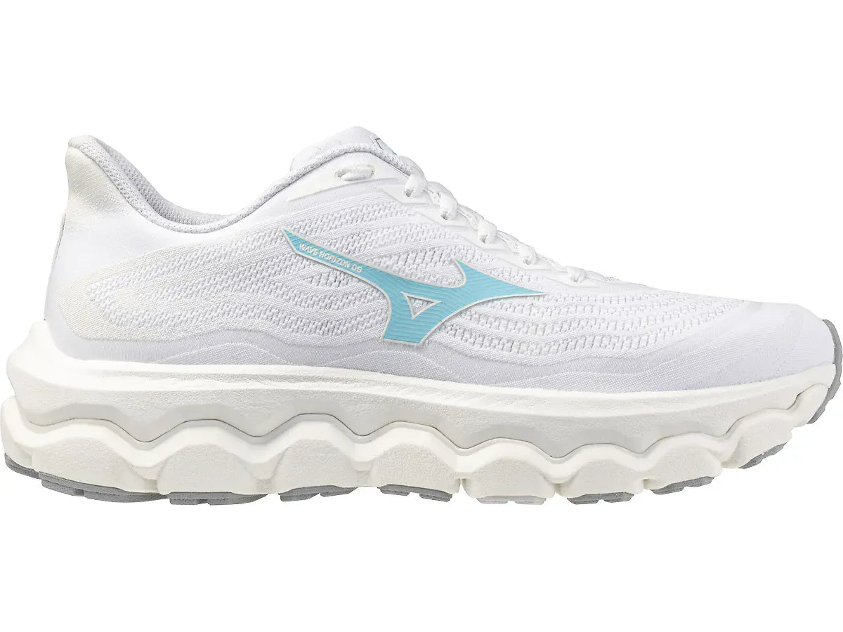 Women's Mizuno Wave Horizon 8, White/Tanager Turquoise, 9.5 B Medium