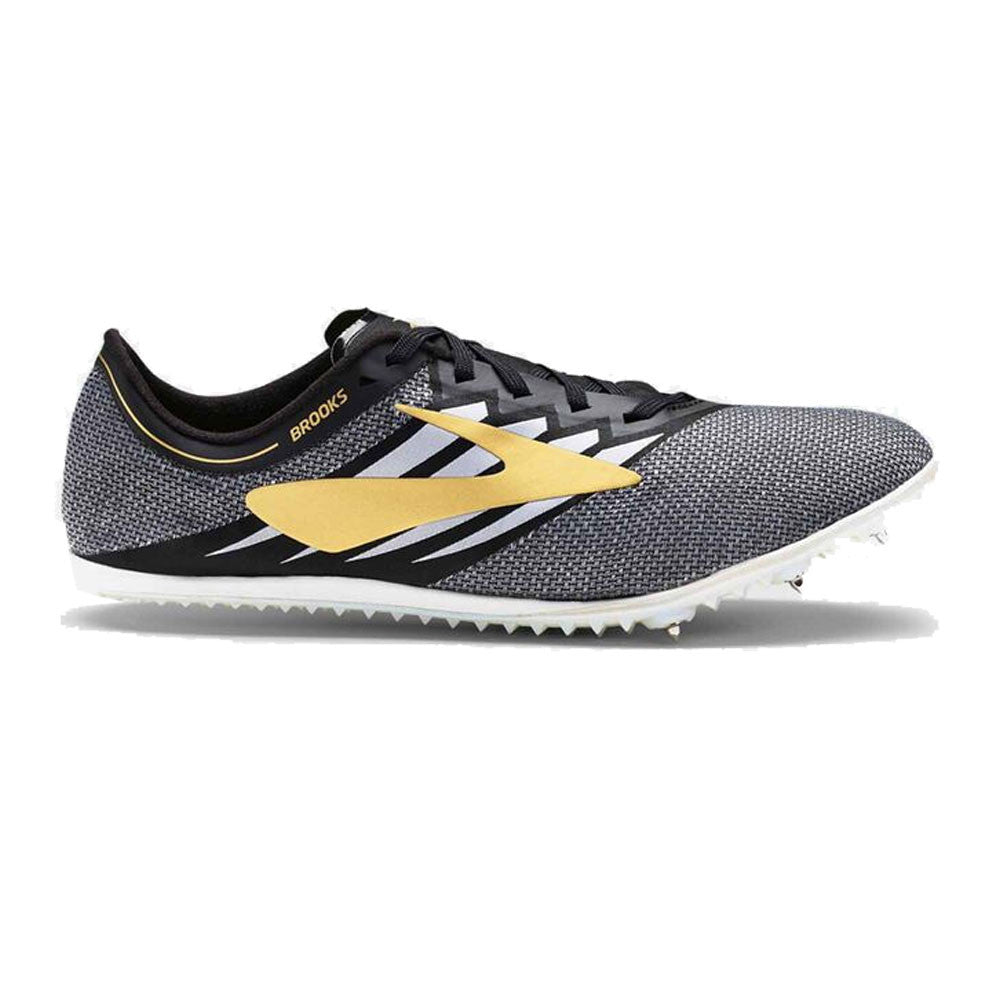 Men's Brooks ELMN8 v4 Spikes, Black/Gold/White, 10 D Medium
