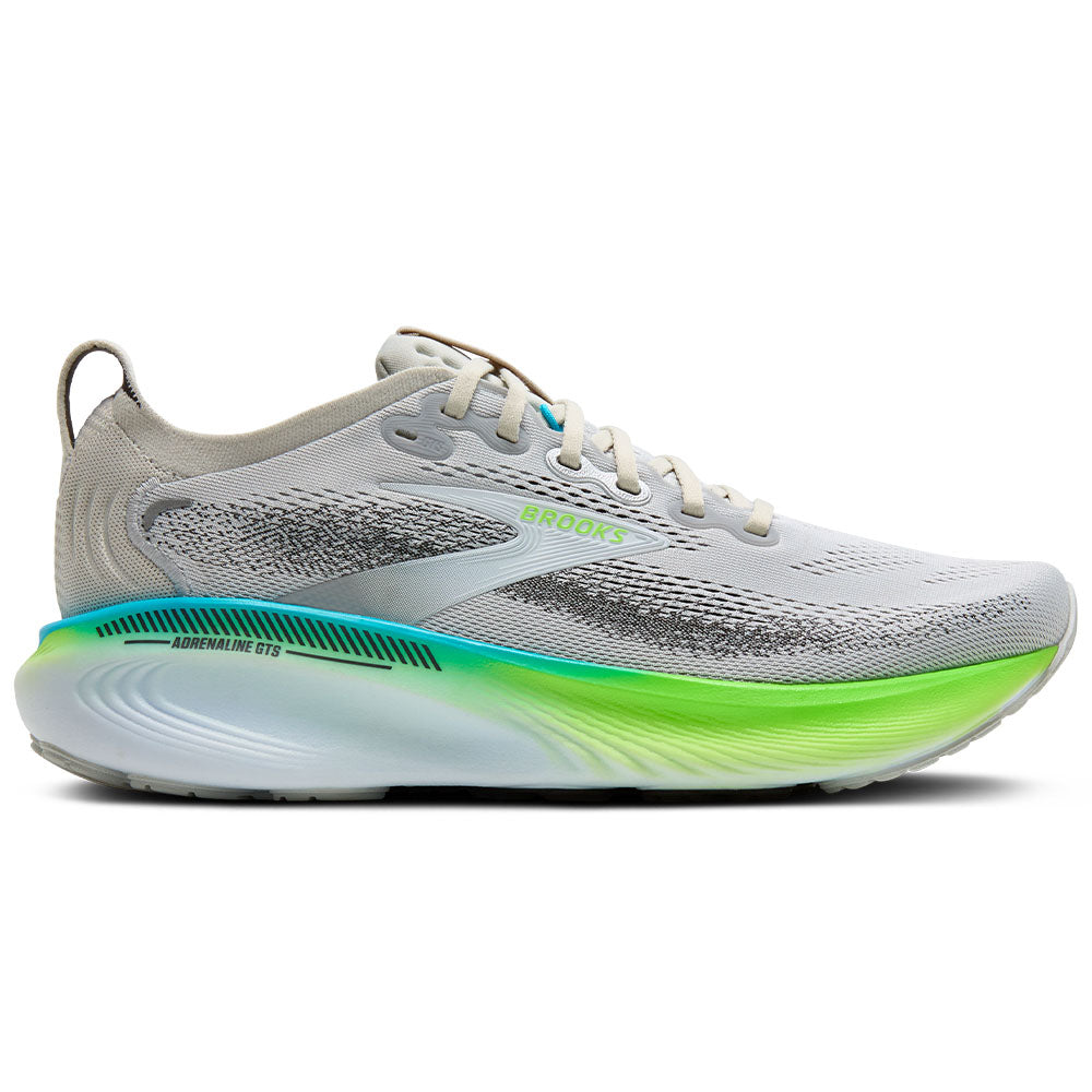 Men's Brooks Adrenaline GTS 25, Oyster/Green Gecko/Blue, 14 D Medium