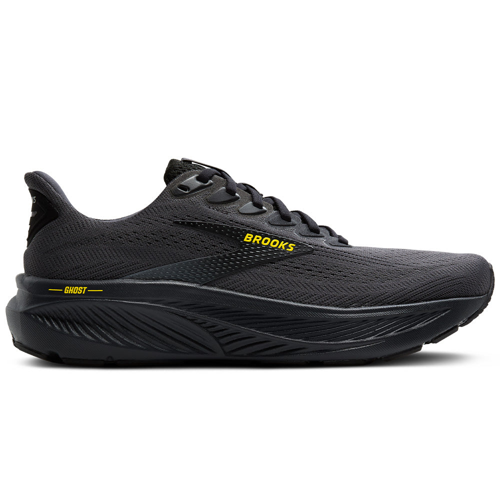 Men's Brooks Ghost 17, Ebony/Black/Yellow, 8 D Medium