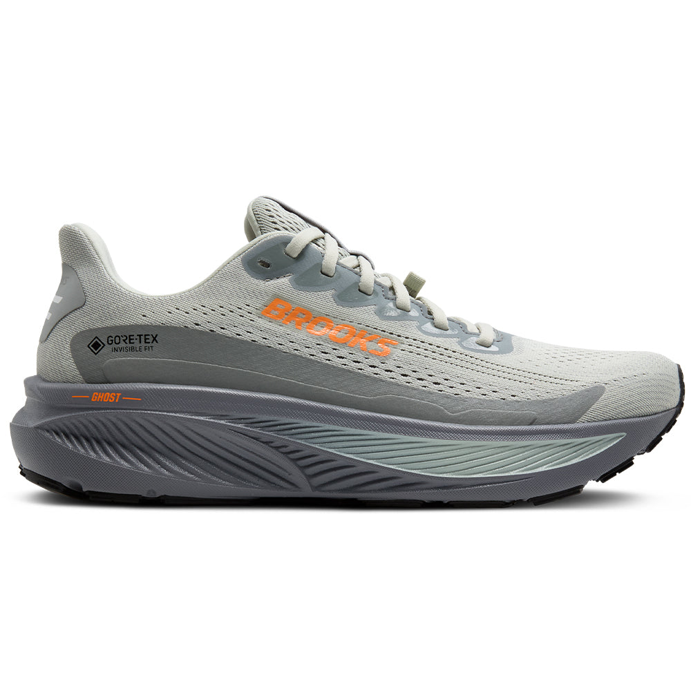 Men's Brooks Ghost 17 GTX, Smoke/Primer Grey/Orange, 11.5 D Medium