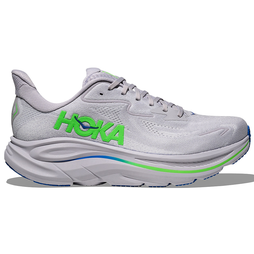 Men's Hoka Clifton 10, Ash Grey/Neon Green, 11.5 D Medium