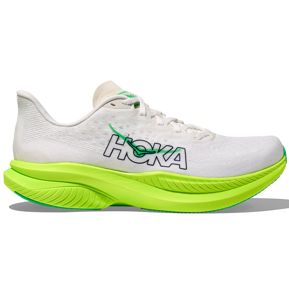 Men's Hoka Mach 6, White/Neon Lime, 8 D Medium
