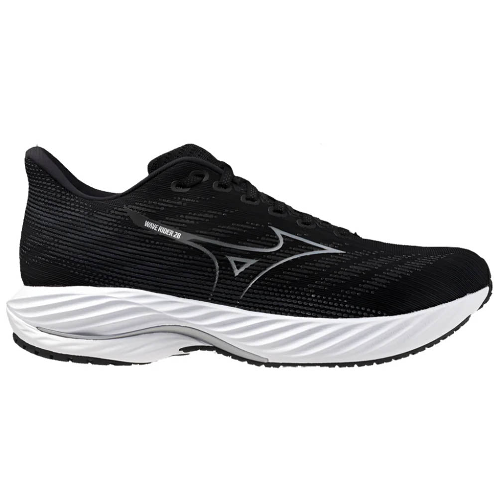 Men's Mizuno Wave Rider 28, Black/Silver, 8.5 D Medium