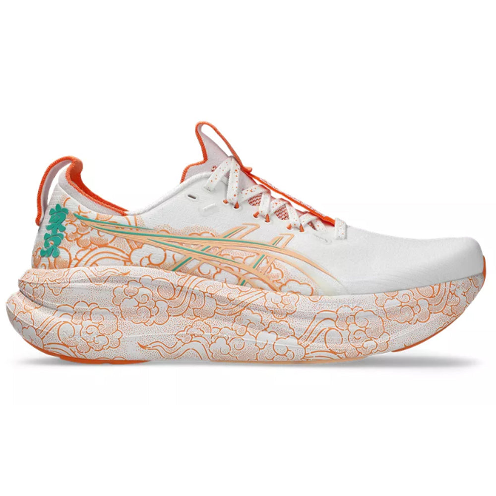 Women's Asics Gel-Nimbus 28 Tokyo, White/Apricot Crush, 6 D Wide