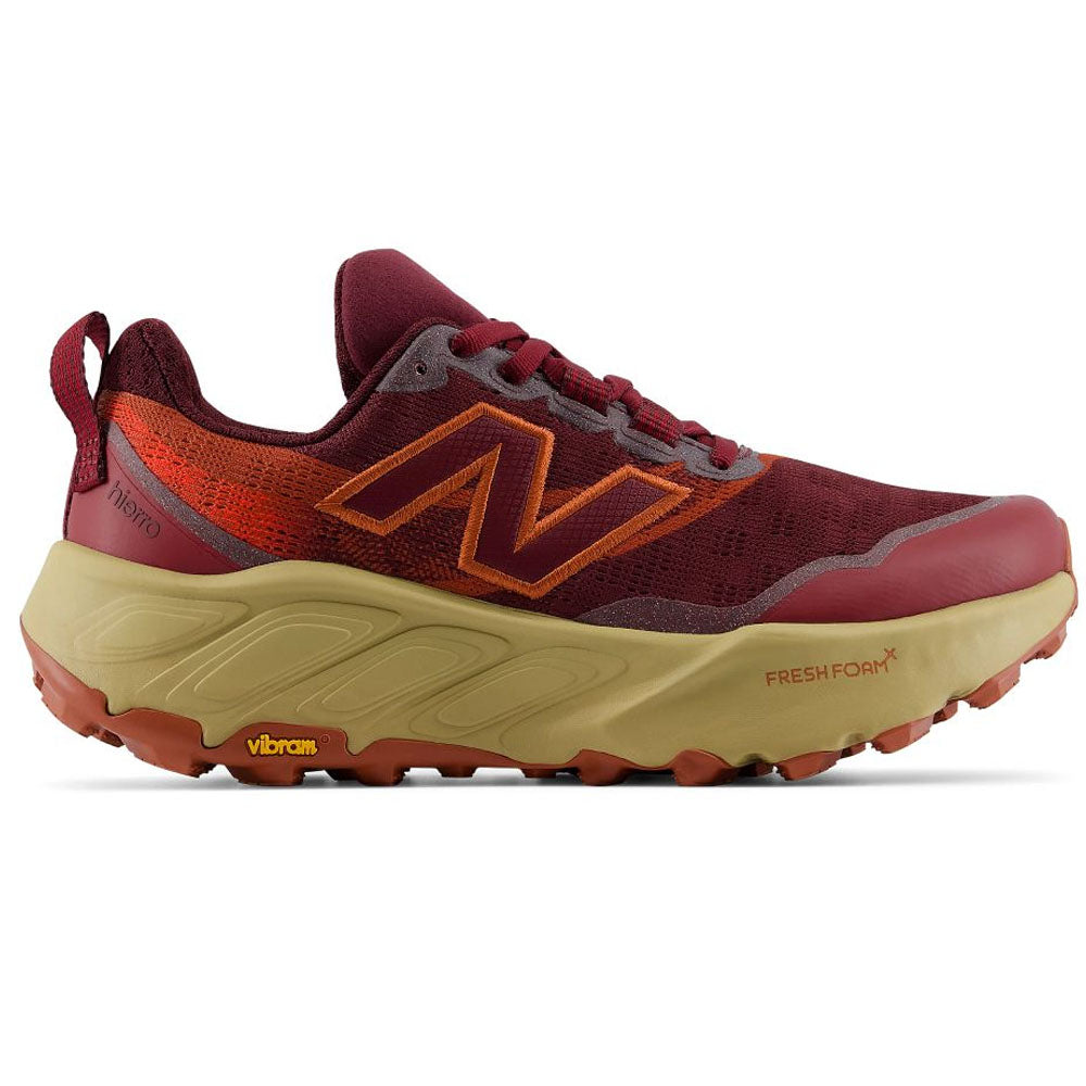 Women's New Balance Fresh Foam X Hierro v9, Mulled Wine/Neo Flame, 9 B Medium