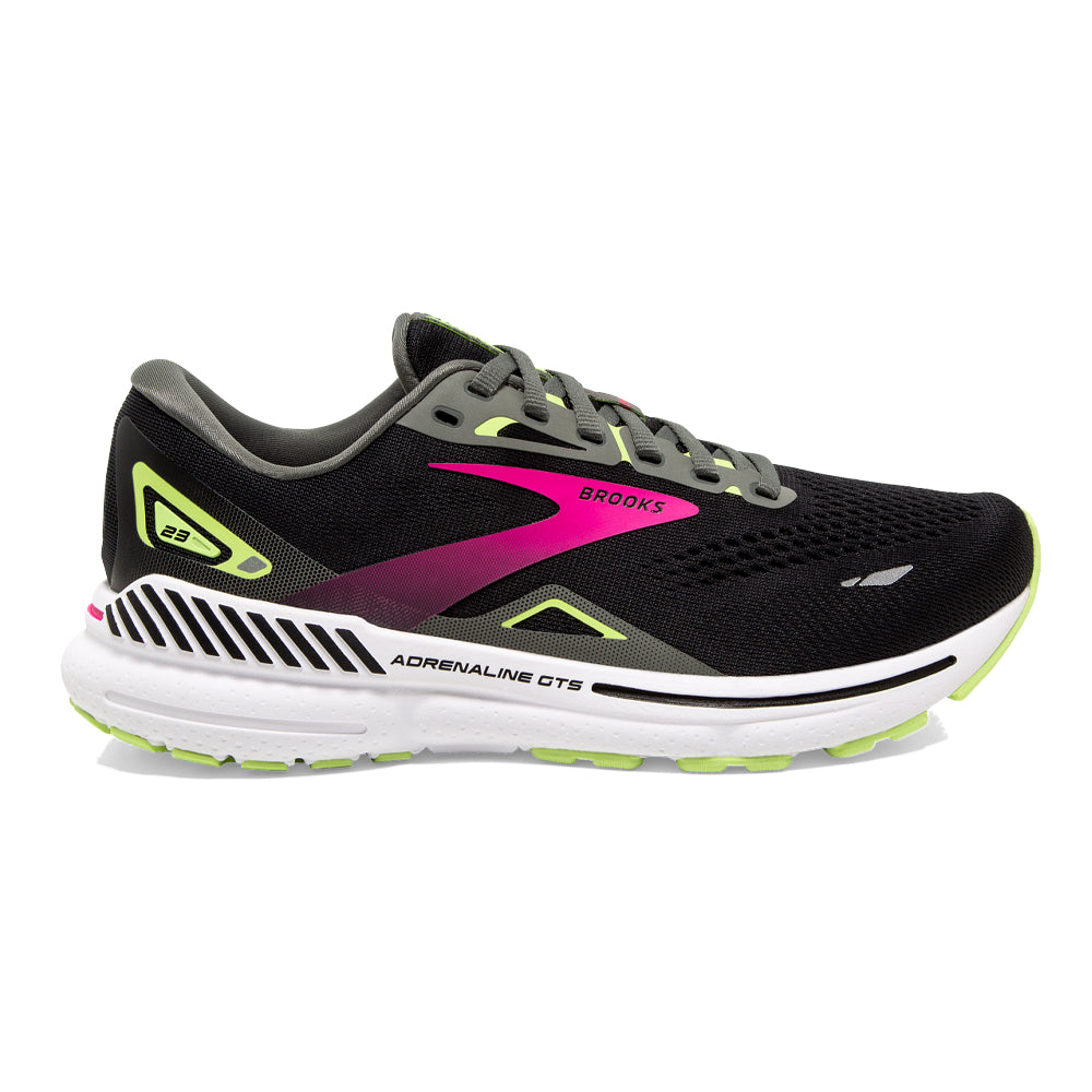Women's Brooks Adrenaline GTS 23, Black/Gunmetal/Sharp Green, 7 2A Narrow