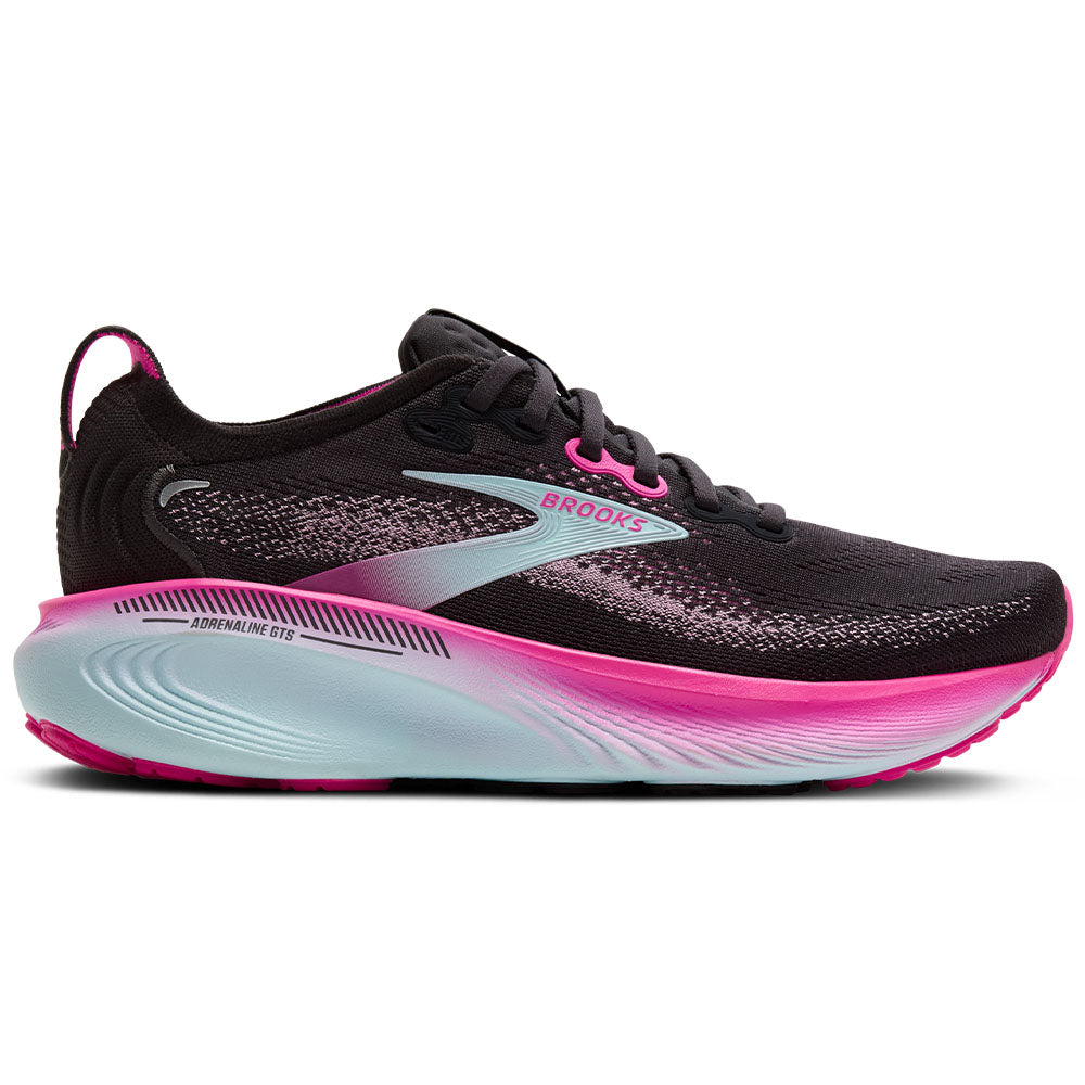 Womens Brooks Adrenaline GTS 25, Black/Cyber Pink/Iced Aqua, 8.5 B Medium