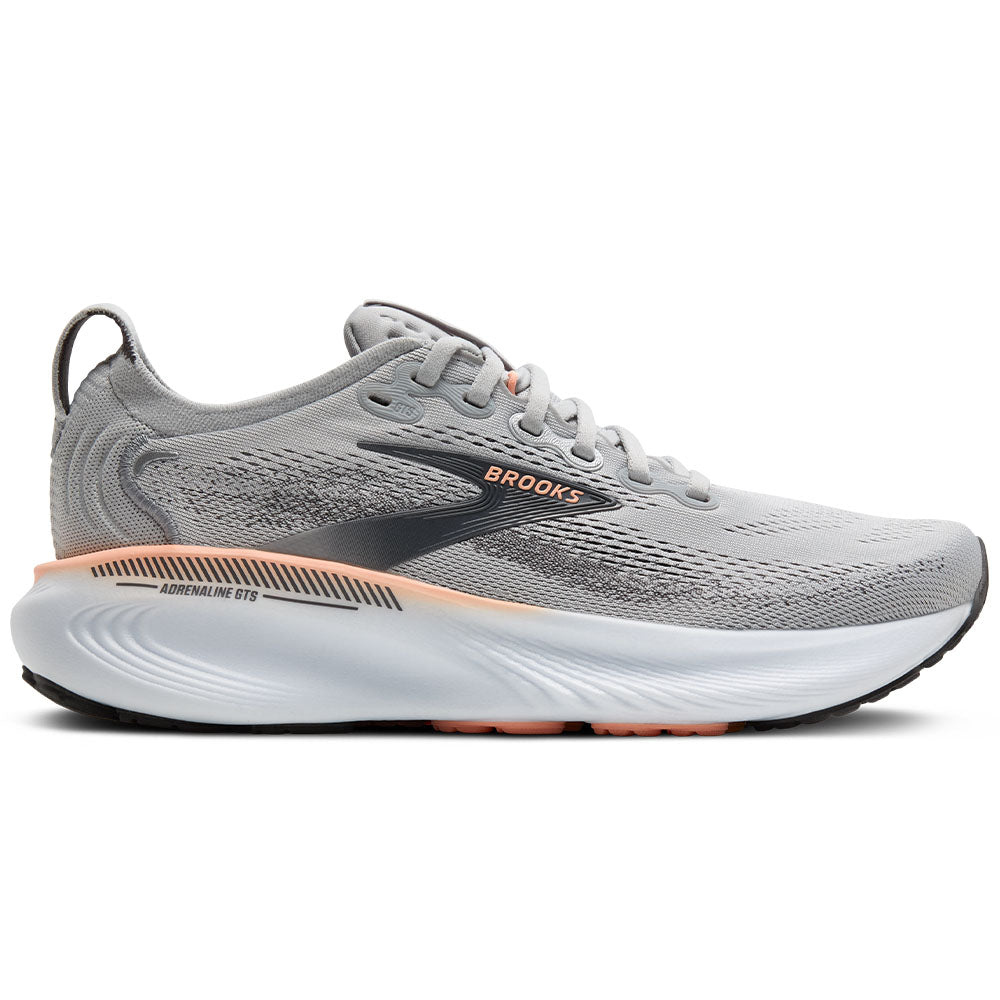 Women's Brooks Adrenaline GTS 25, Grey/Blackened Pearl/Coral, 7.5 2E Extra Wide