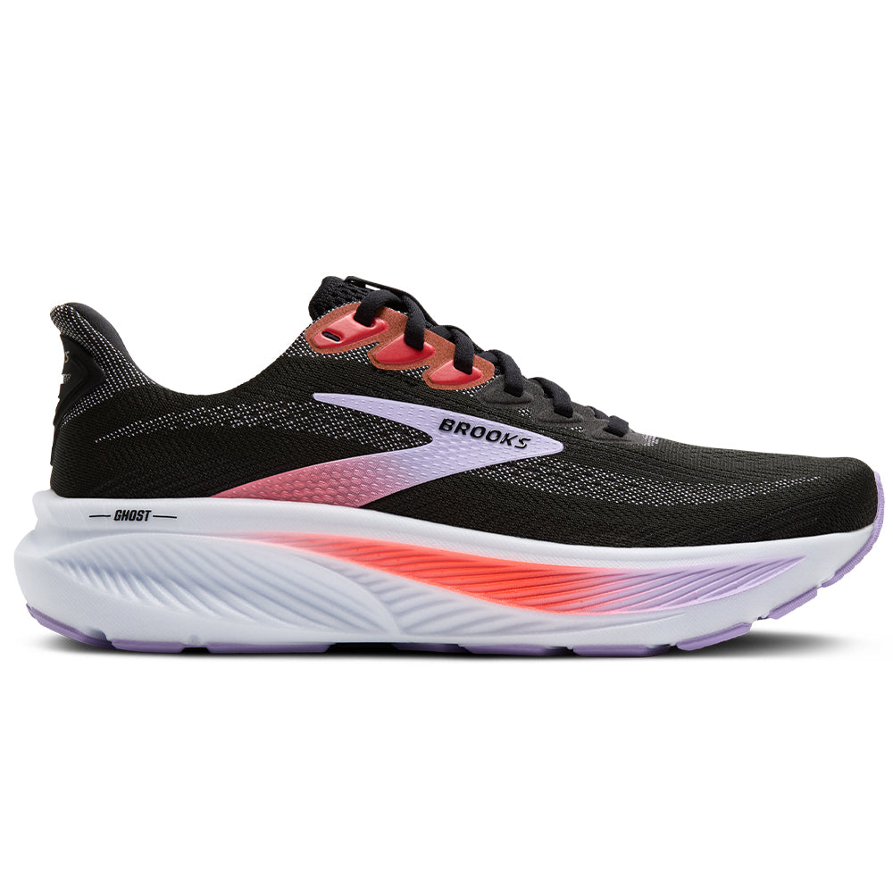 Women's Brooks Ghost 17, Black/Purple/Coral, 7.5 B Medium