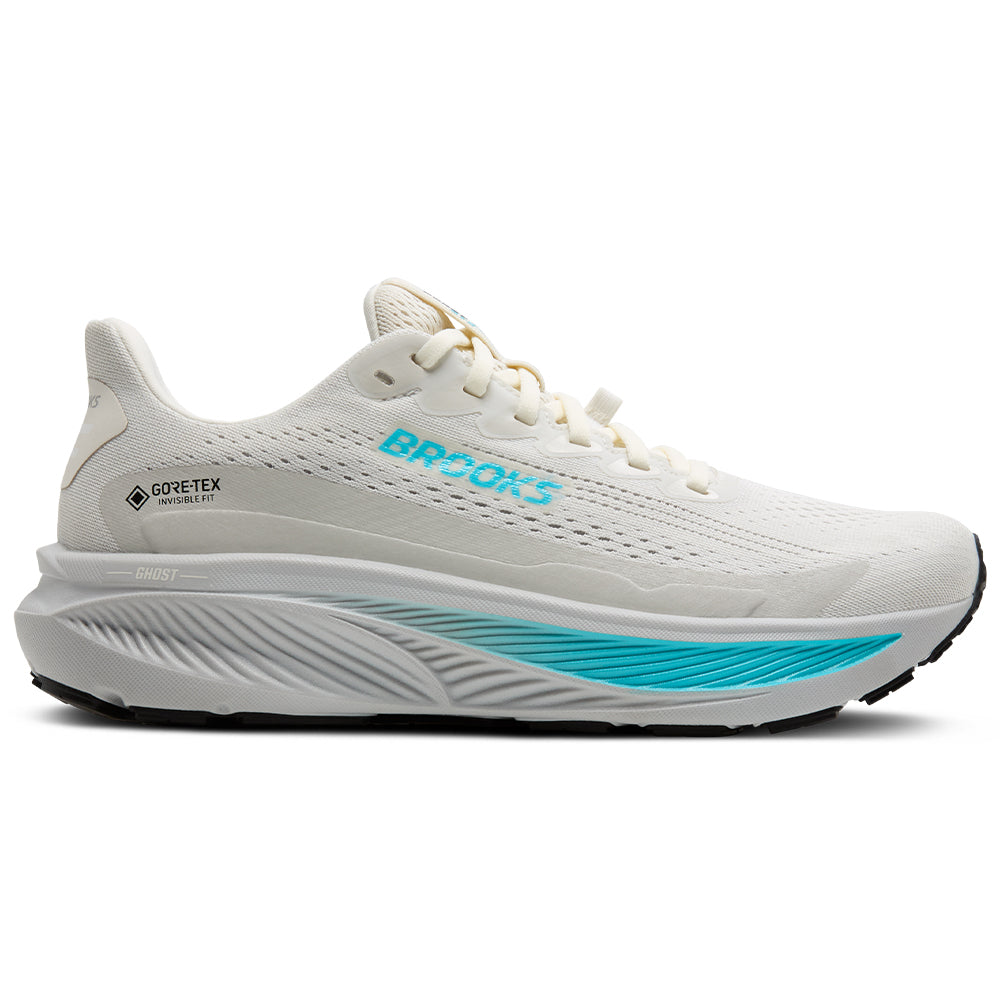 Women's Brooks Ghost 17 GTX, Coconut/Oyster/Blue, 8.5 B Medium