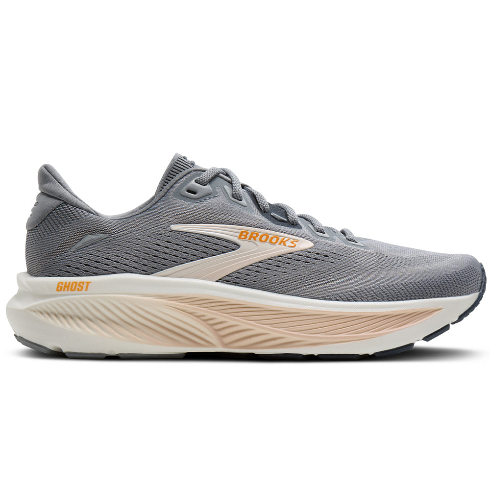 Women's Brooks Ghost 18, Grey/Morganite/Coconut, 6 B Medium