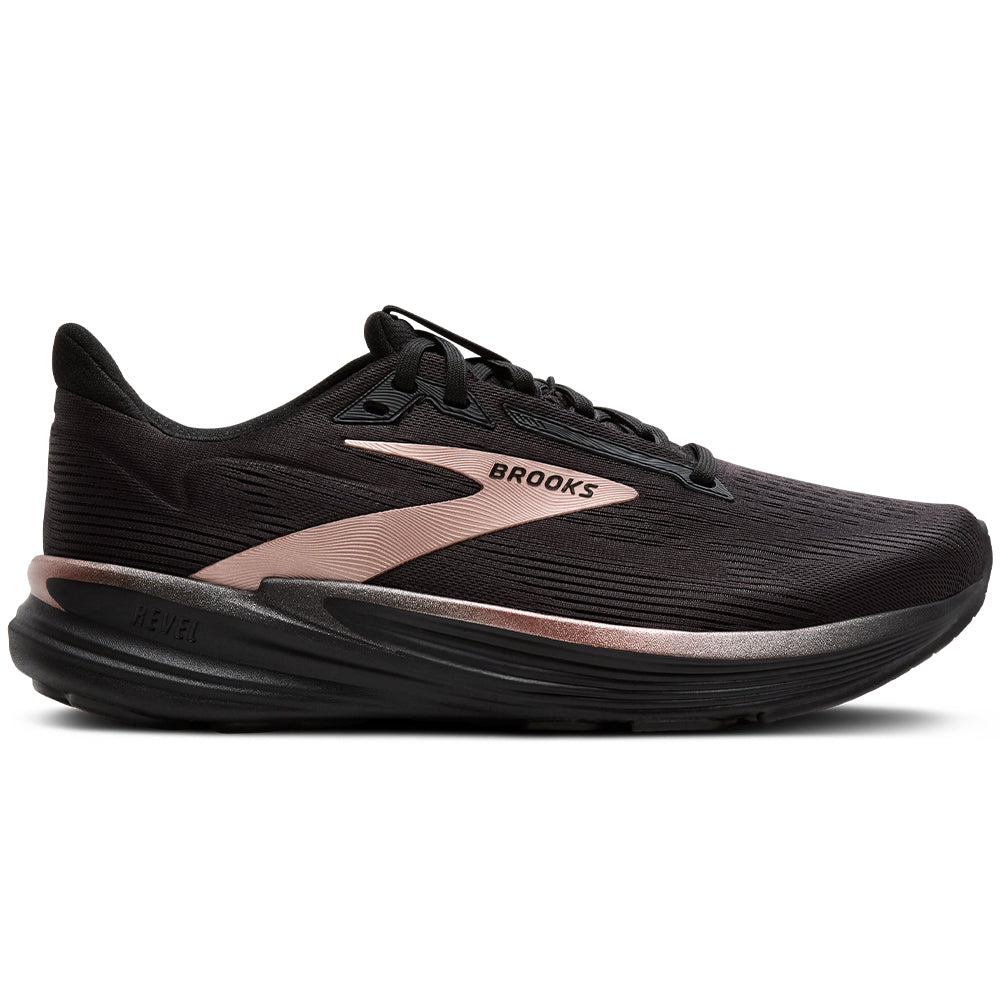 Womens Brooks Revel 8, Black/Black/Rose Gold, 9 B Medium