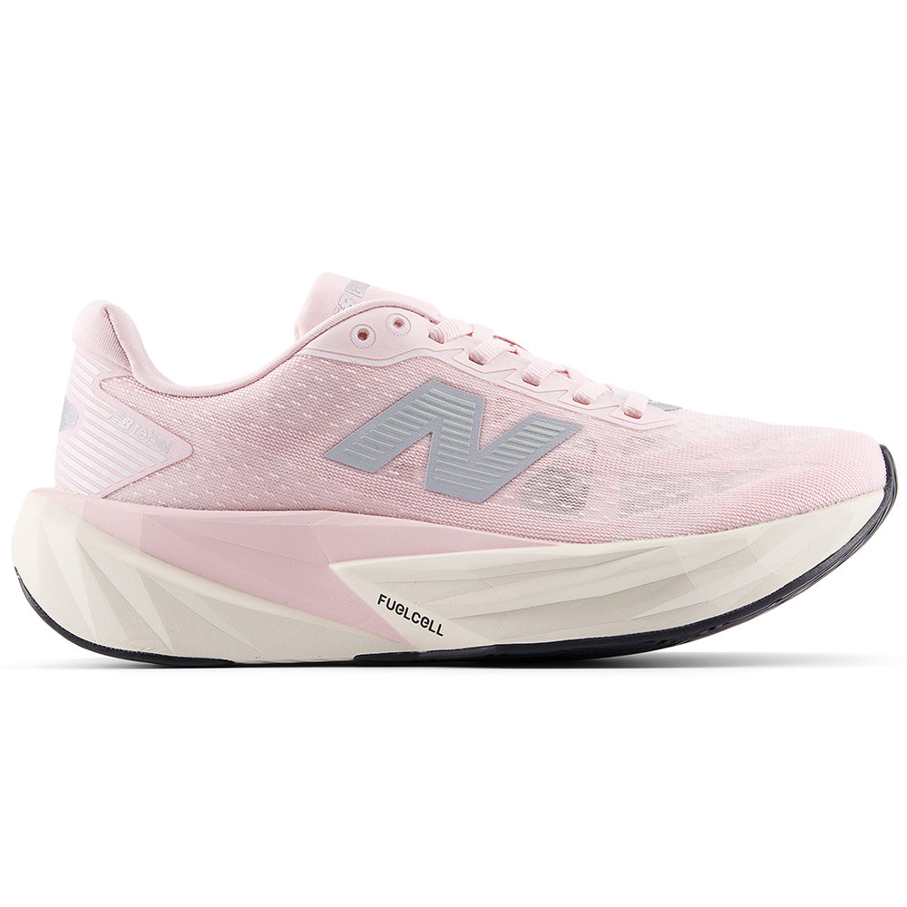 Women's New Balance FuelCell Rebel v5, Pink Granite/Silver Metallic/Linen, 10.5 D Wide