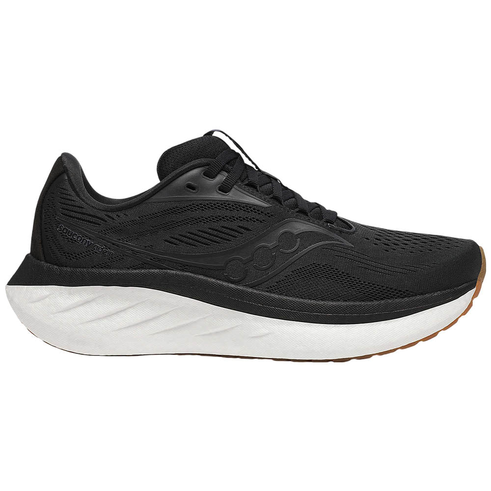 Womens Saucony Ride 18, Black/Gum, 8 B Medium