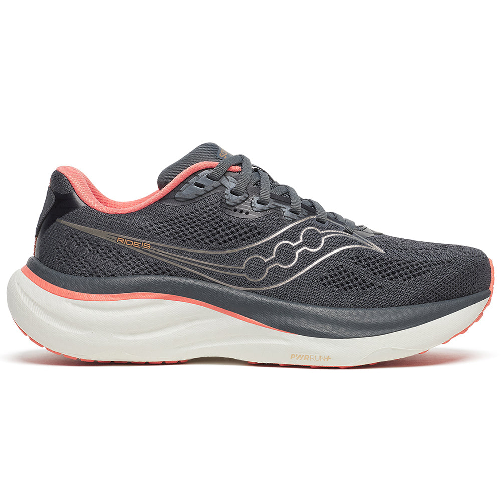 Women's Saucony Ride 19, Shadow/Salmon, 7.5 B Medium