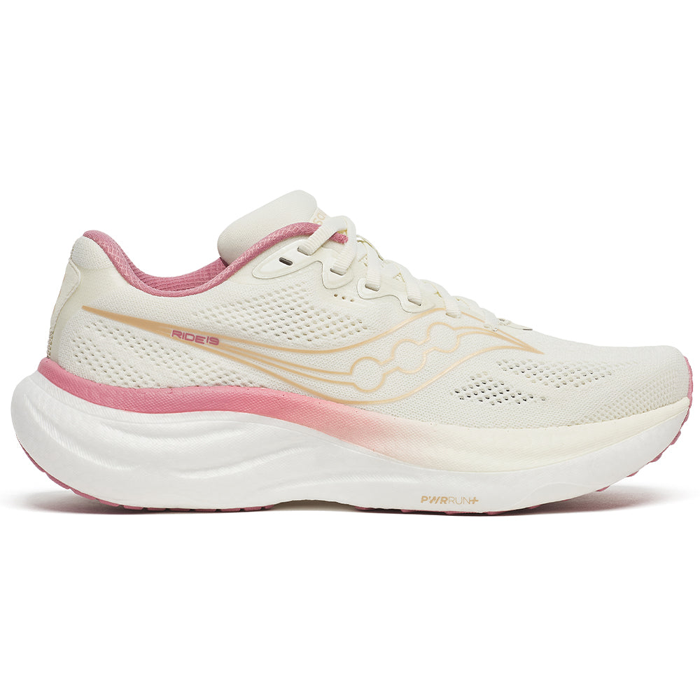 Women's Saucony Ride 19, Vanilla/Mauve, 10 B Medium