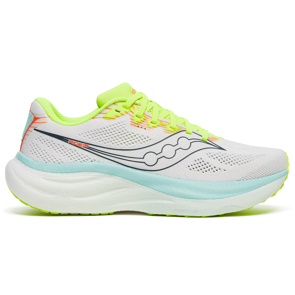 Women's Saucony Ride 19, White/Splash, 8.5 B Medium