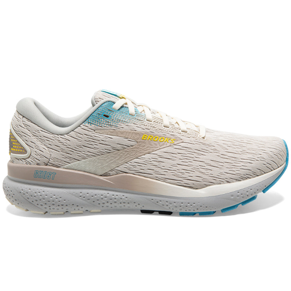 Men's Brooks Ghost 16, Coconut/Blue/Yellow, 10 D Medium