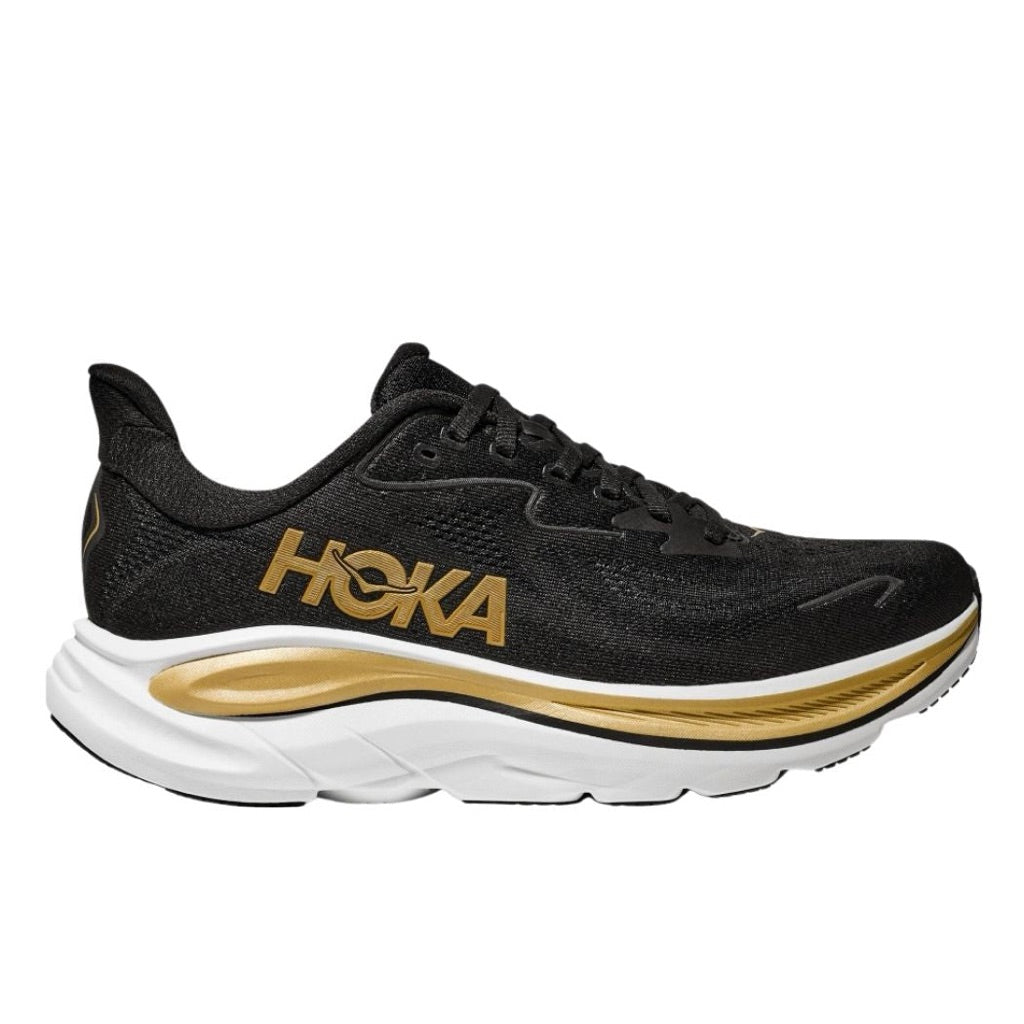 Men's Hoka Clifton 10, Black/Gold, 13 D Medium