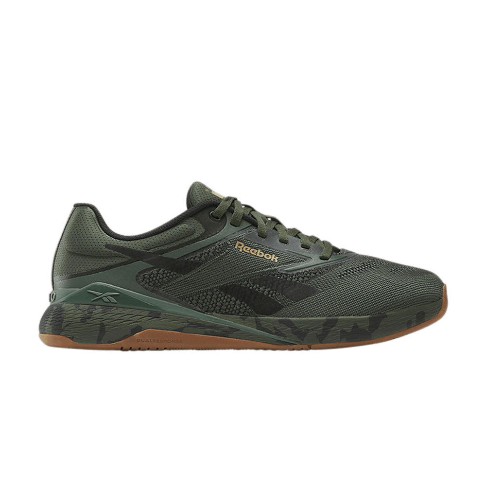 Men's Reebok Nano X5, Grit Green/Black/Khaki Brown, 9 D Medium