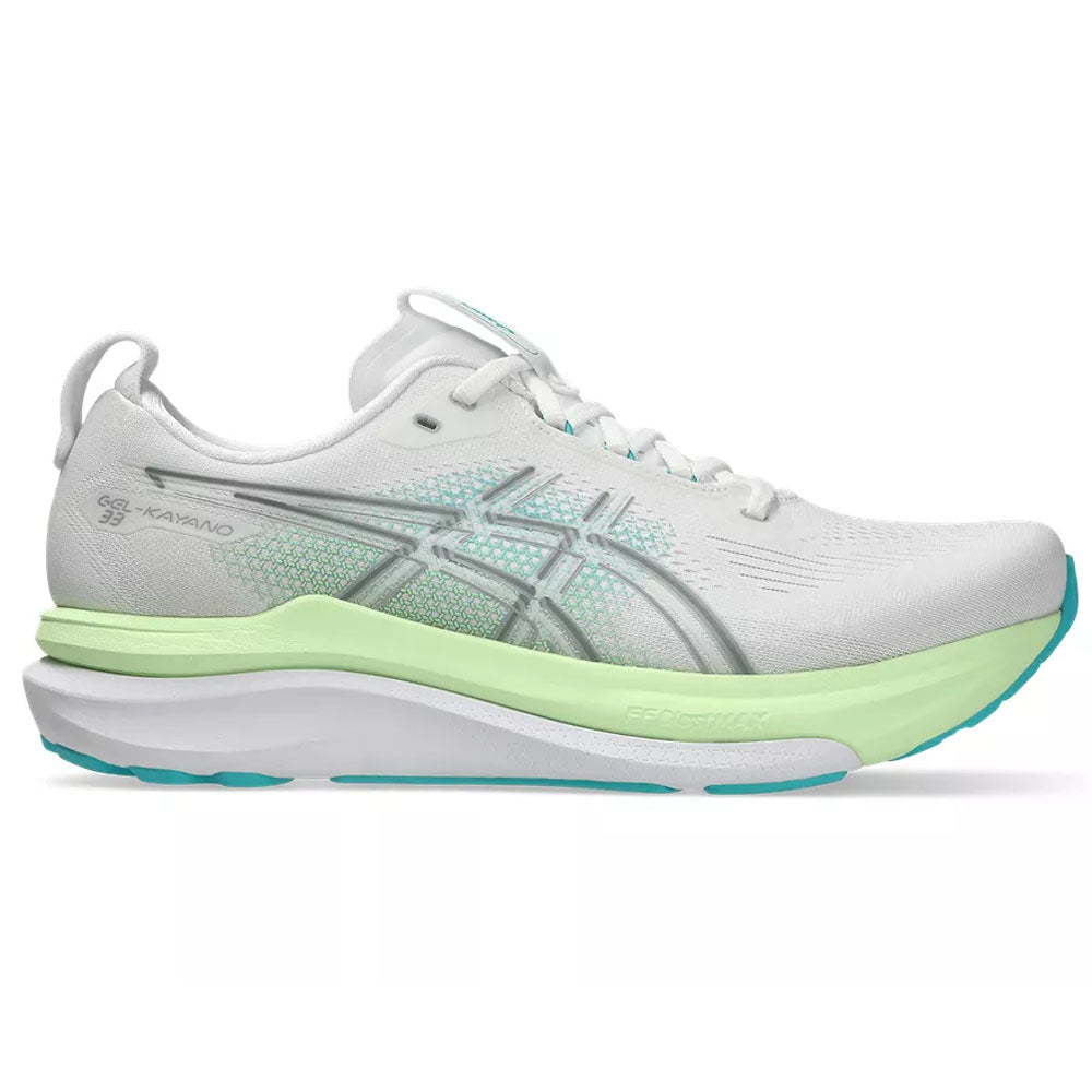 Men's Asics Gel-Kayano 33, White/Energy Aqua, 13 D Medium