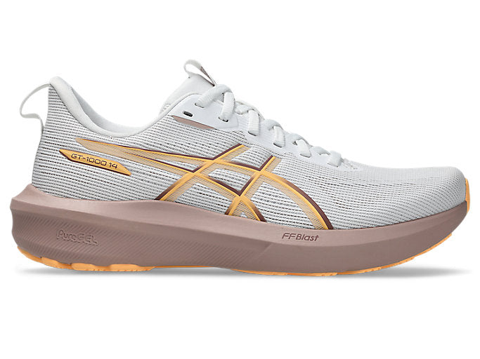 Womens Asics GT-1000 14, White/Rubble Red, 8 B Medium