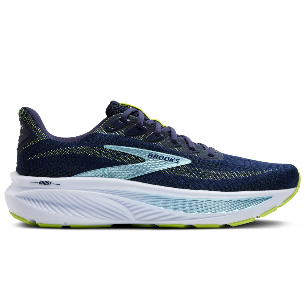 Men's Brooks Ghost 17, Peacoat/Lime/Blue, 11.5 D Medium