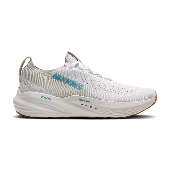 Men's Brooks Glycerin StealthFit 22, White/Oyster/Blue, 9 D Medium