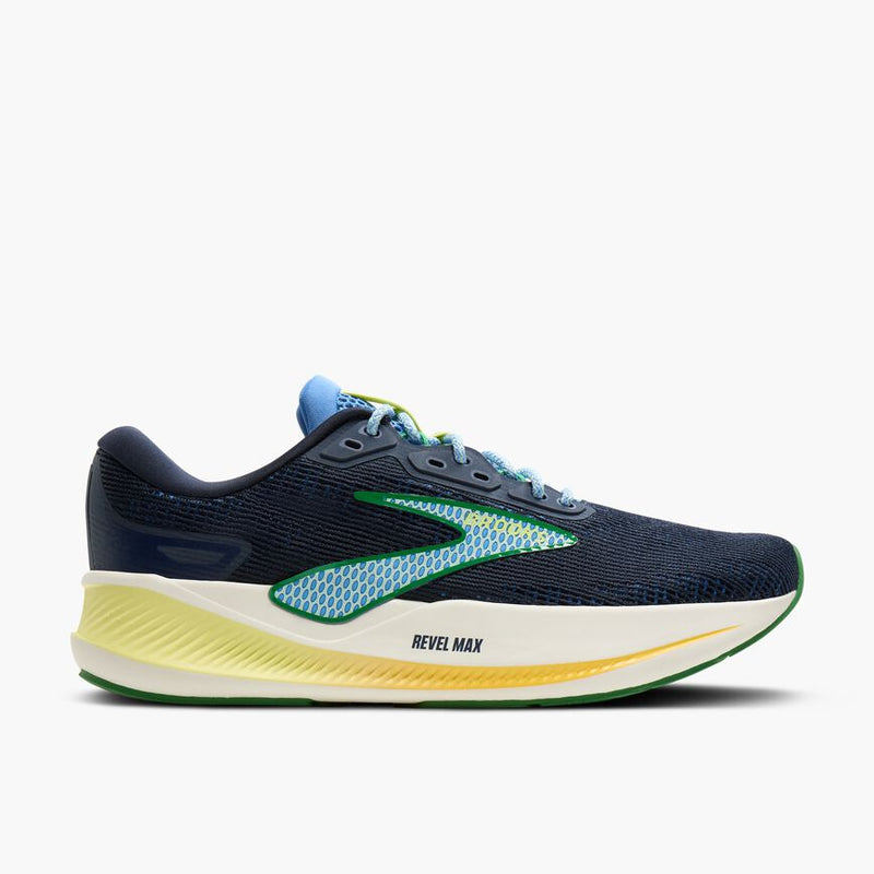 Men's Brooks Revel Max, Indigo/Marina/Lemon, 8 D Medium