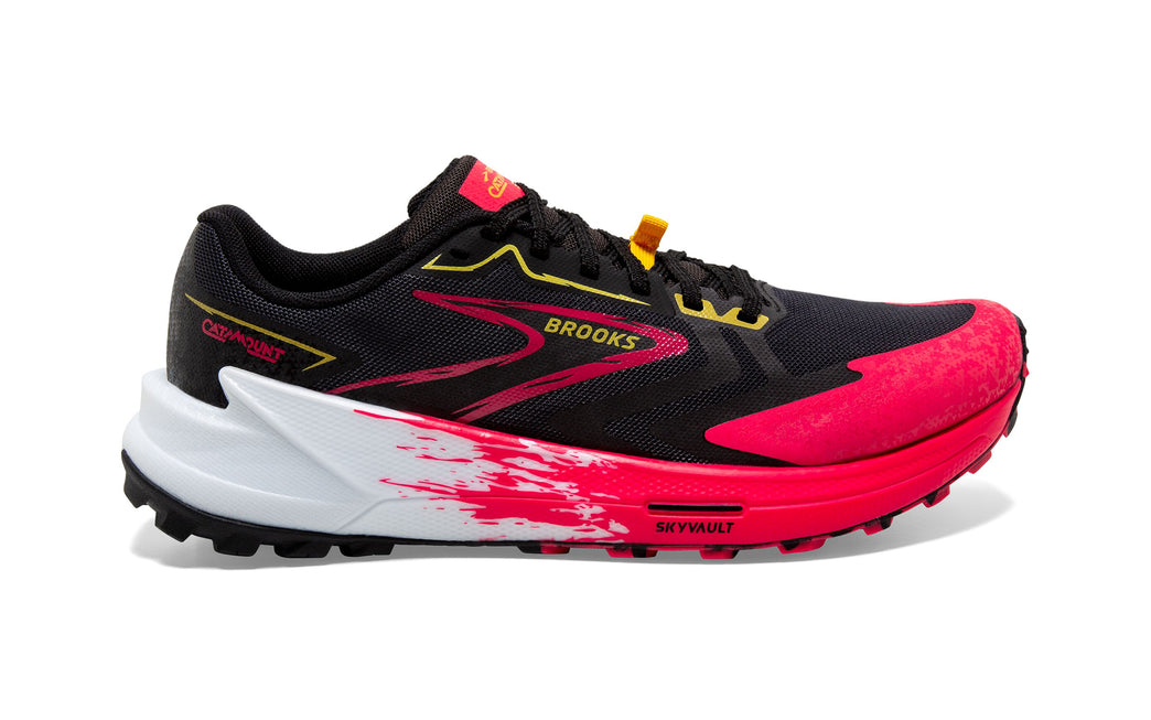 Women's Brooks Catamount 3, Black/Diva Pink/Lemon Chrome, 11 B Medium
