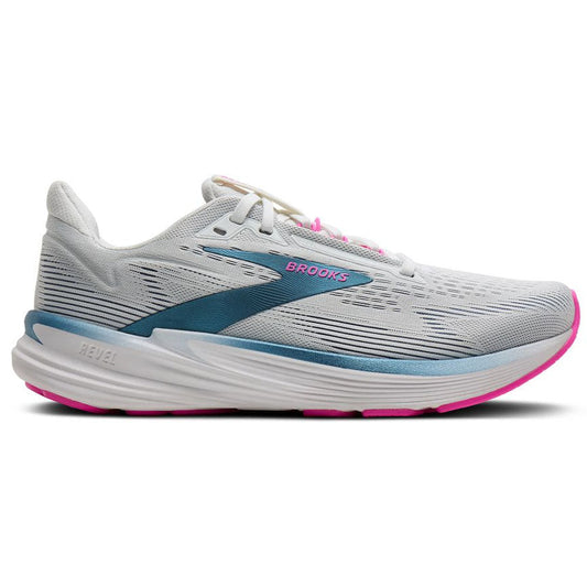 Women's Brooks Revel 8, White/Moonlight/Pink, 10.5 B Medium