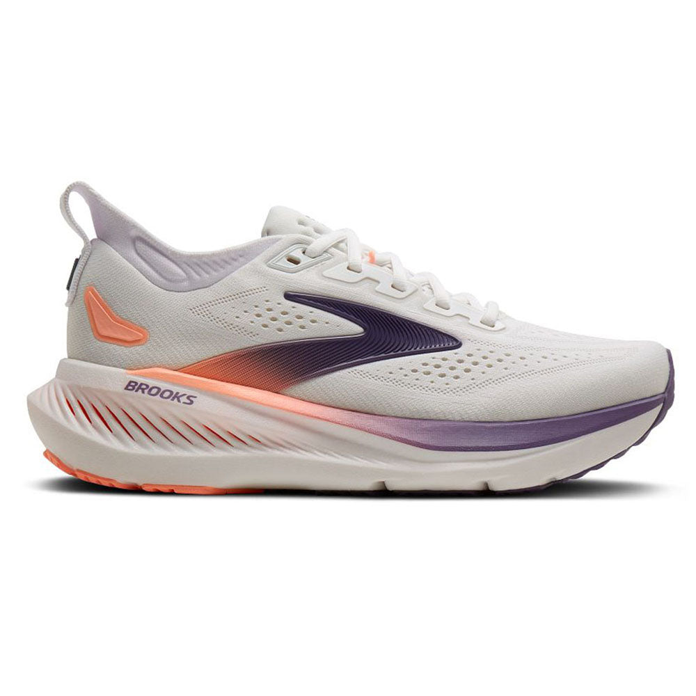 Women's Brooks Glycerin 23, White/Mulled Grape/Clear, 8 B Medium