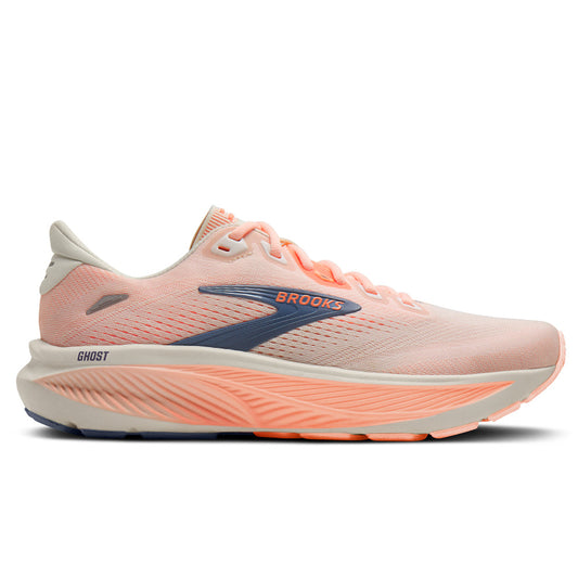 Women's Brooks Ghost 18, Star White/Cyber Peach/Grey, 8.5 D Wide