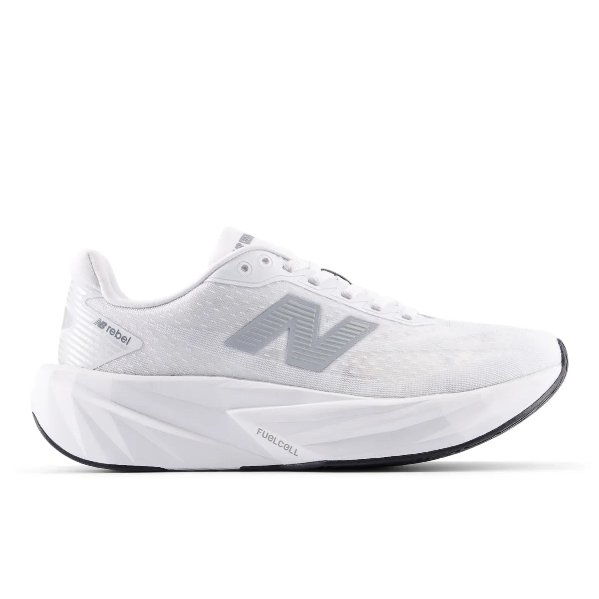Women's New Balance FuelCell Rebel v5, White/Silver Metallic/Black, 9 B Medium