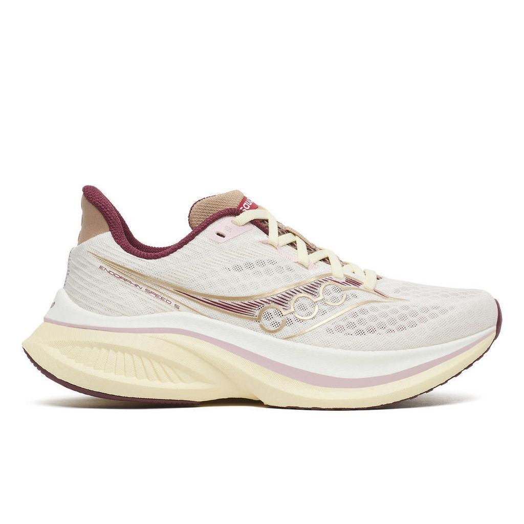 Women's Saucony Endorphin Speed 5, Ivory/Maroon, 9.5 B Medium