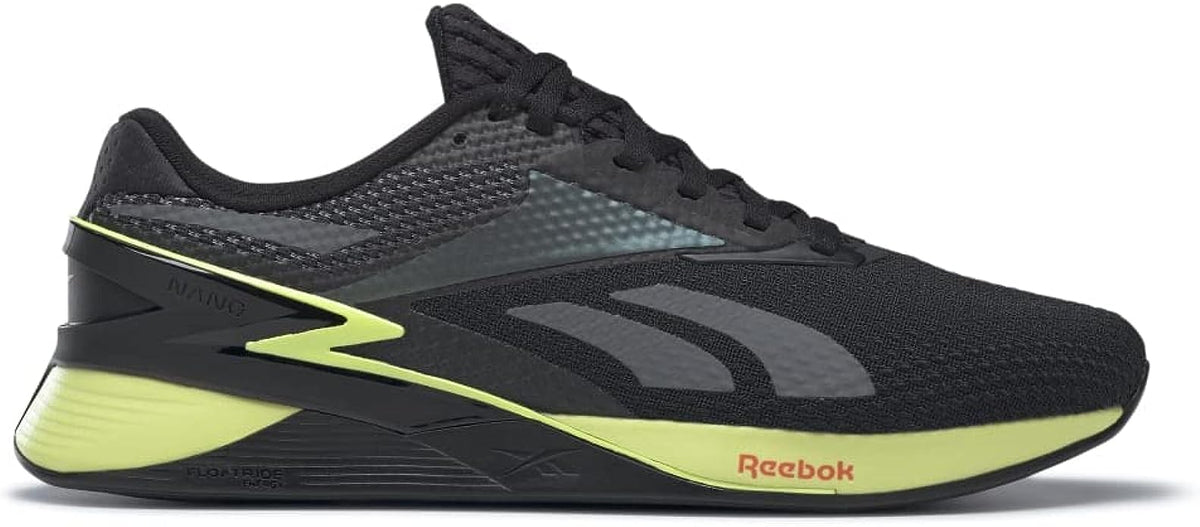 Mens Reebok Nano X3, Black/Energy Glow/Smash Orange, 5.5 D Medium