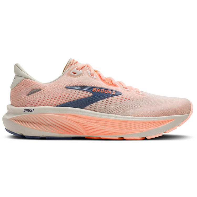 Women's Brooks Ghost 18, Peach Whip/White/Black, 7 B Medium