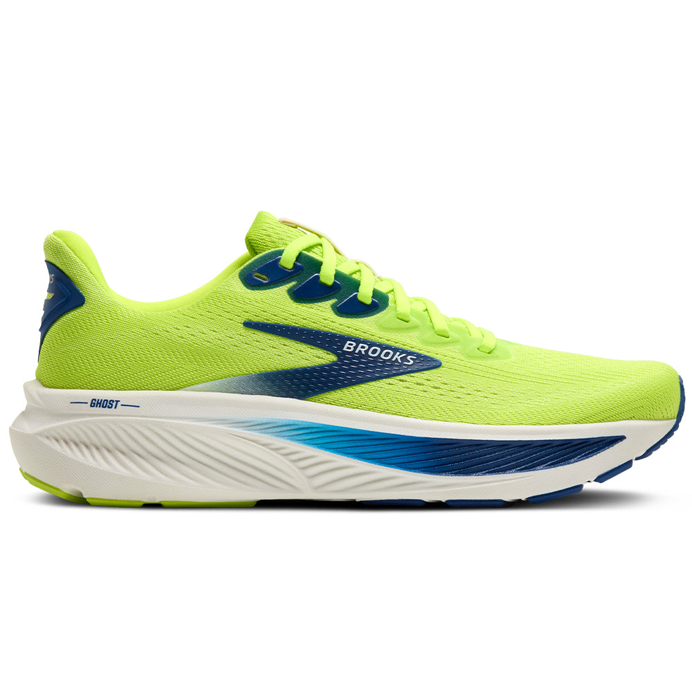 Men's Brooks Ghost 17, Acid Lime/Navy/White, 13 D Medium