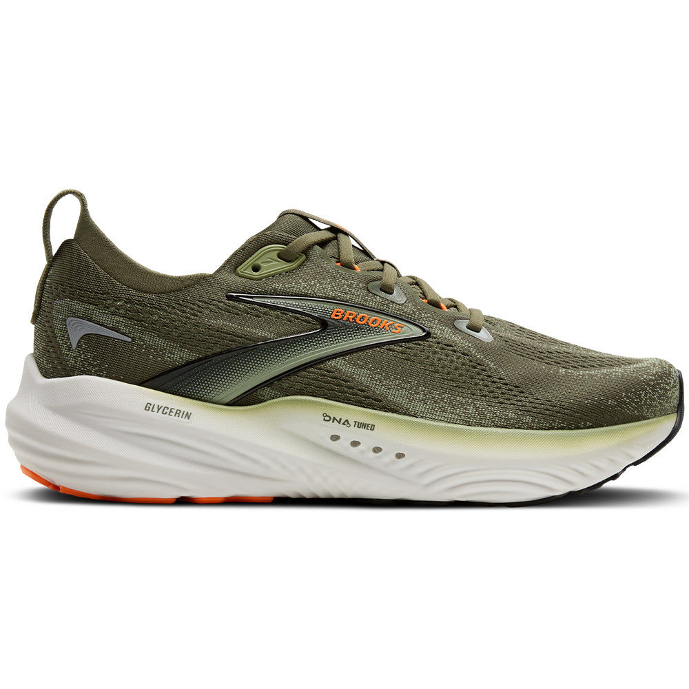 Men's Brooks Glycerin 22, Dusty Olive/Tea/Orange, 12.5 D Medium