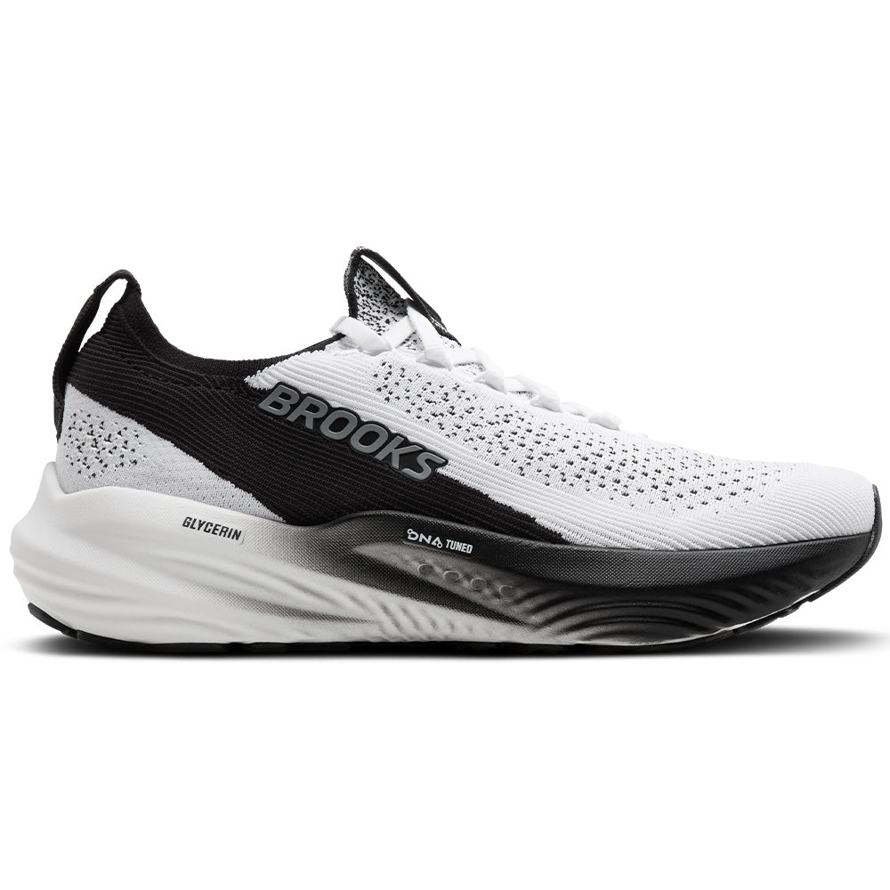 Mens Brooks Glycerin StealthFit 22, White/Grey/Black, 8.5 D Medium