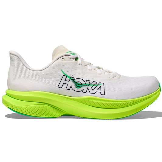 Men's Hoka Mach 6, White/Neon Lime, 8 D Medium