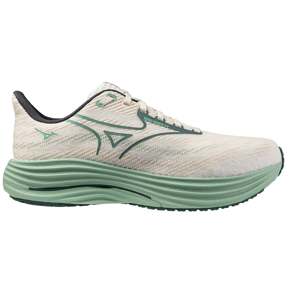 Men's Mizuno Wave Rider 29, White/Bistro Green, 9 D Medium