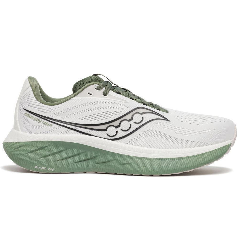 Men's Saucony Ride 18, White/Olivine, 8 D Medium