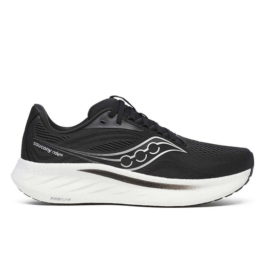 Women's Saucony Ride 18, Black/White, 10.5 D Wide